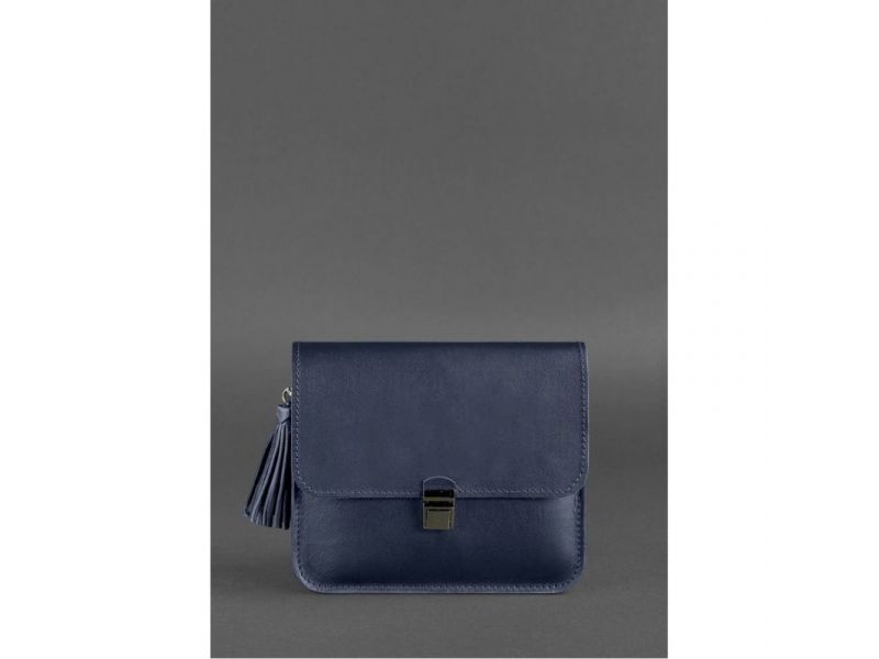 Кожаная женская бохо-сумка Лилу темно-синяя, фото 6