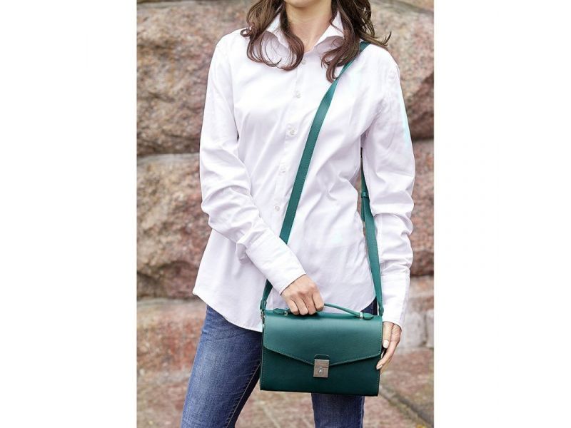 Женская кожаная сумка-кроссбоди Lola зеленая, фото 7