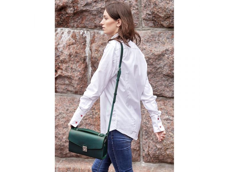 Женская кожаная сумка-кроссбоди Lola зеленая, фото 6