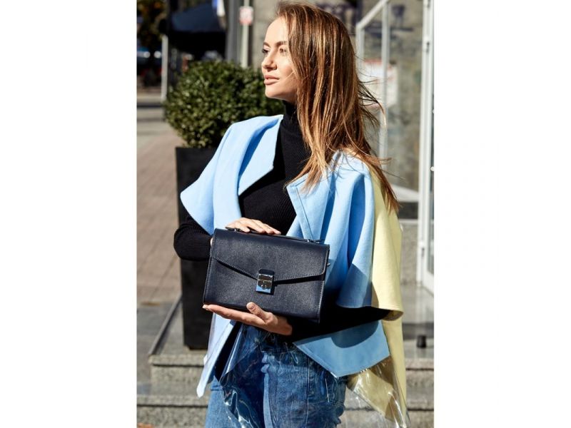 Женская кожаная сумка-кроссбоди Lola темно-синяя, фото 7