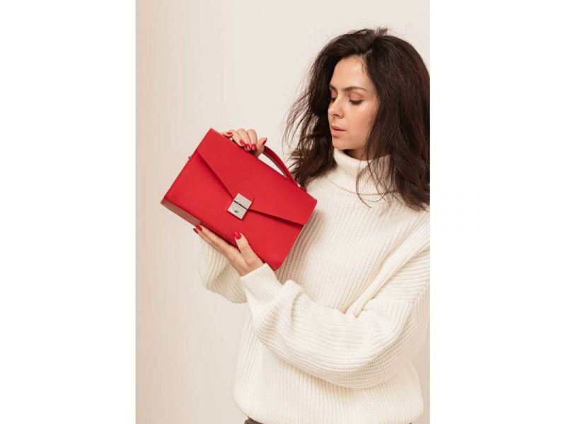 Женская кожаная сумка-кроссбоди Lola красная, фото 1