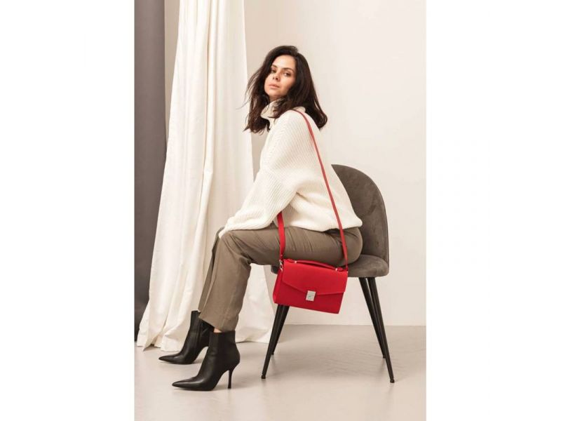 Женская кожаная сумка-кроссбоди Lola красная, фото 6