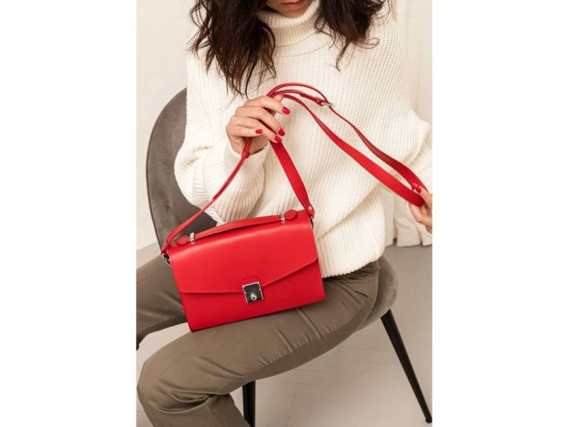 Женская кожаная сумка-кроссбоди Lola красная, фото 8