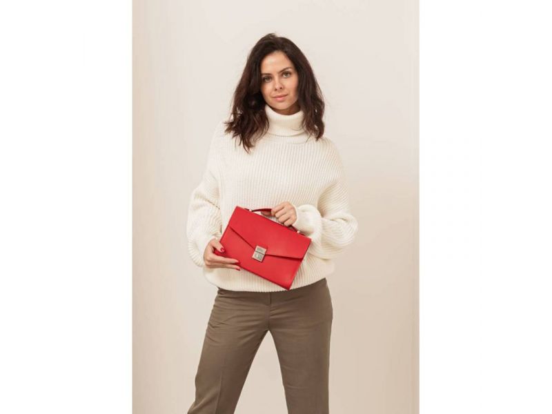 Женская кожаная сумка-кроссбоди Lola красная, фото 9