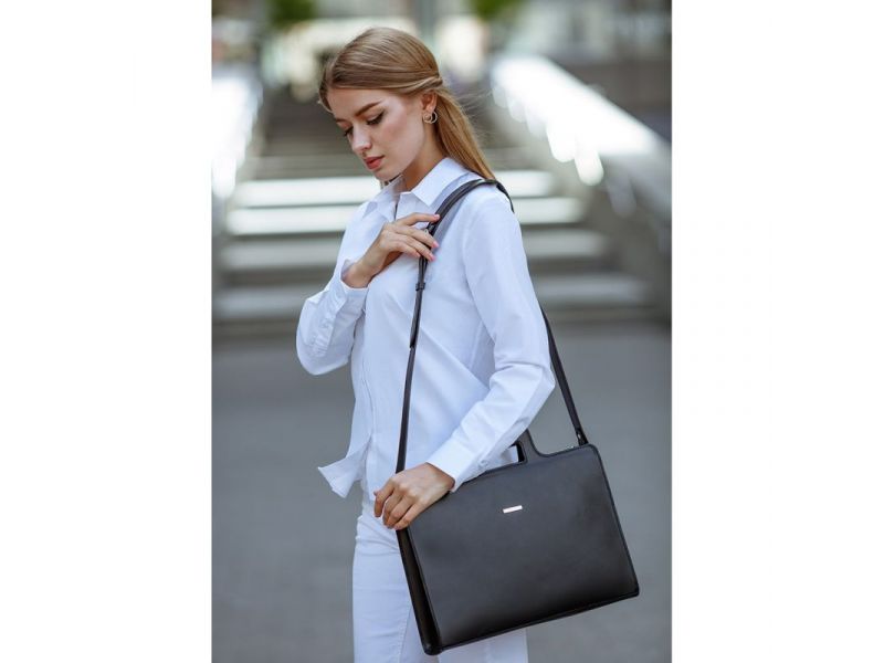 Кожаная сумка для ноутбука и документов черная Краст, фото 8