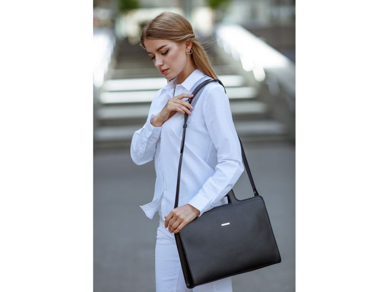 Кожаная сумка для ноутбука и документов черная Краст, фото 1