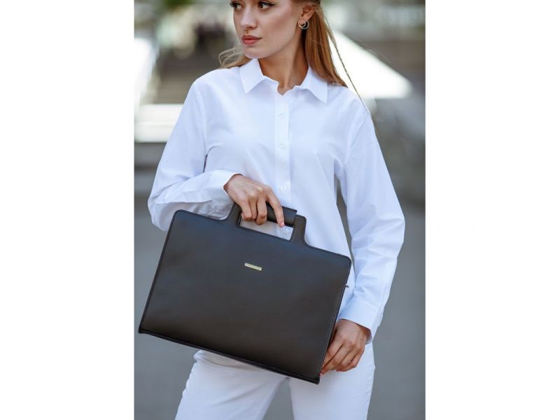 Кожаная сумка для ноутбука и документов черная Краст, фото 6