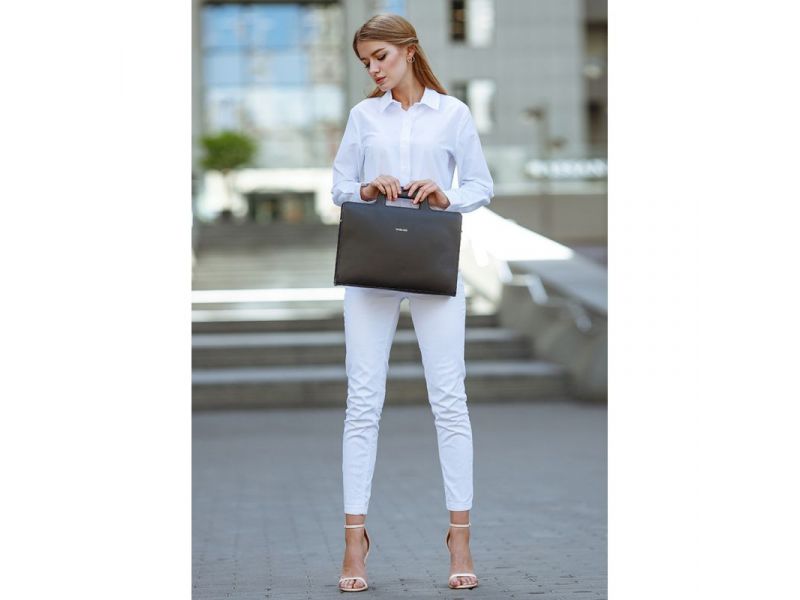 Кожаная сумка для ноутбука и документов черная Краст, фото 7