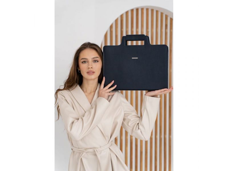 Кожаная сумка для ноутбука и документов темно-синяя Краст, фото 6