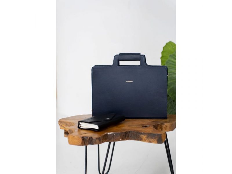 Кожаная сумка для ноутбука и документов темно-синяя Краст, фото 7