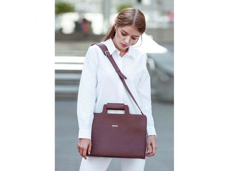 Женская кожаная сумка для ноутбука и документов бордовая, фото 8