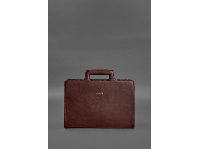 Женская кожаная сумка для ноутбука и документов бордовая, фото 2