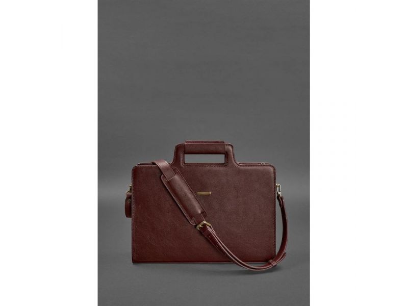 Женская кожаная сумка для ноутбука и документов бордовая, фото 4