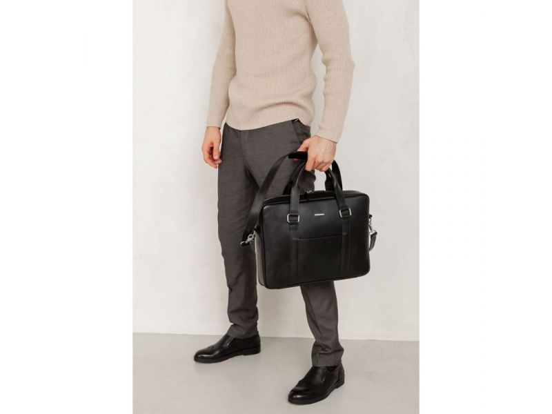 Кожаная сумка для ноутбука и документов черная, фото 7