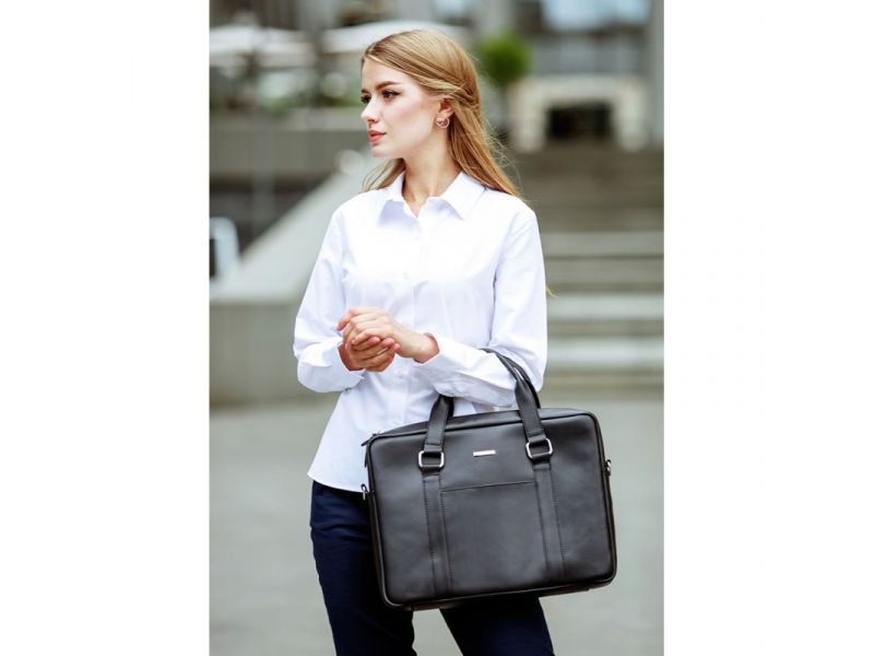 Кожаная сумка для ноутбука и документов черная, фото 9