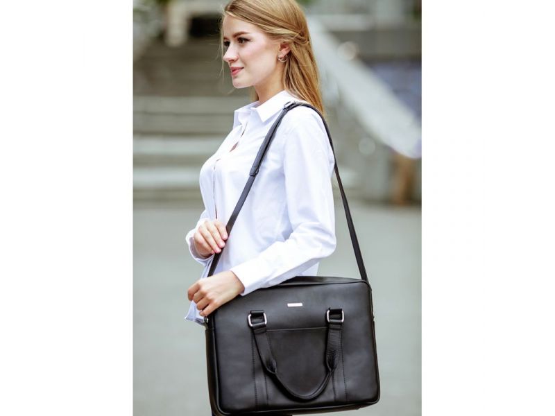 Кожаная сумка для ноутбука и документов черная, фото 10