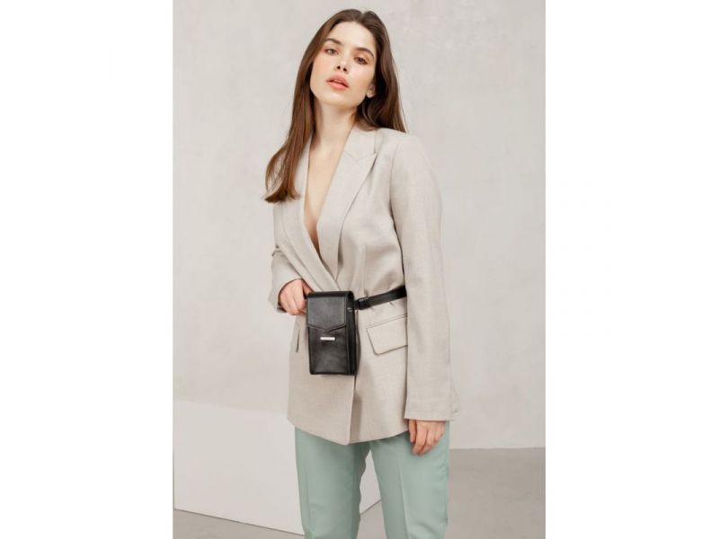 Вертикальная женская кожаная сумка Mini черная поясная/кроссбоди, фото 6