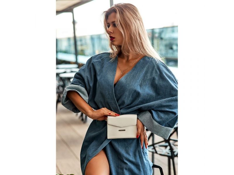 Женская кожаная сумка поясная/кроссбоди Mini белая, фото 8