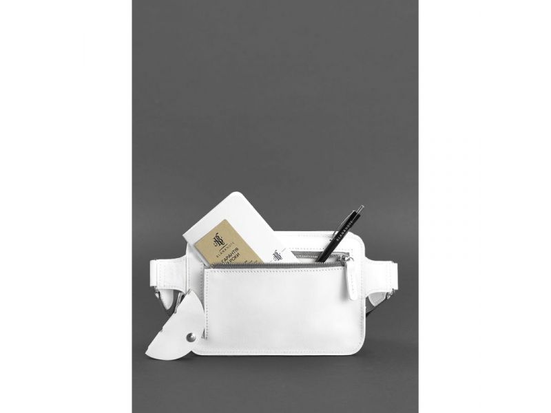 Кожаная женская поясная сумка Dropbag Mini белая, фото 5