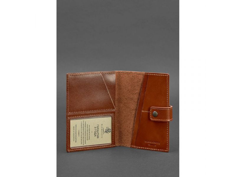 Кожаная обложка для паспорта 5.0 (с окошком) светло-коричневая, фото 3