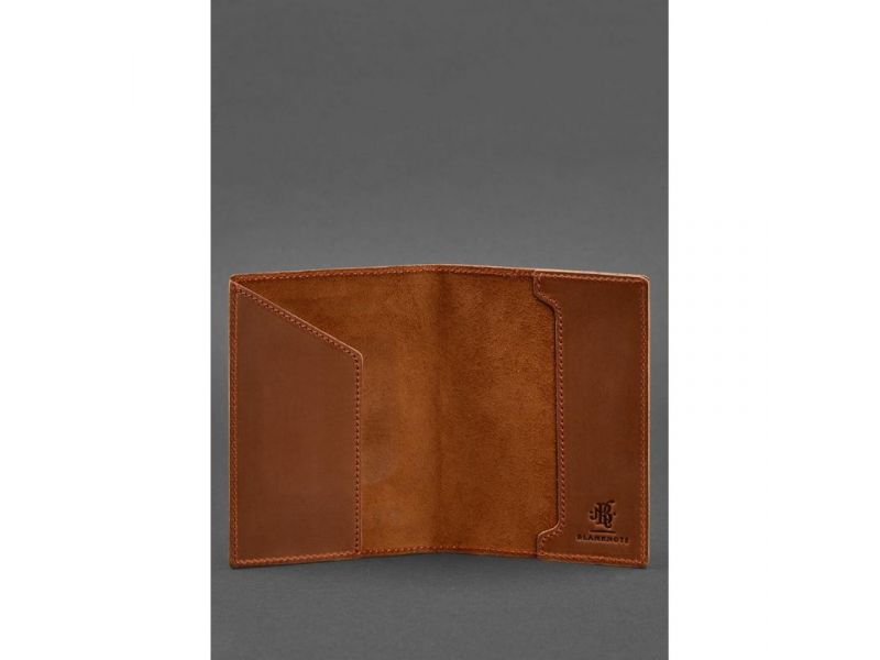 Кожаная обложка для паспорта с украинским гербом светло-коричневая, фото 3