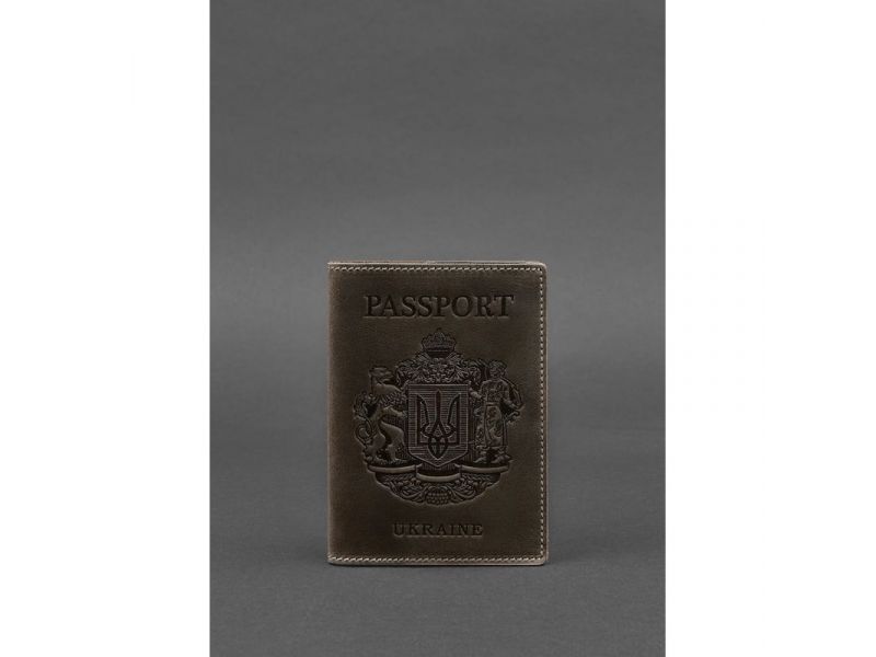 Кожаная обложка для паспорта с украинским гербом темно-коричневая, фото 4