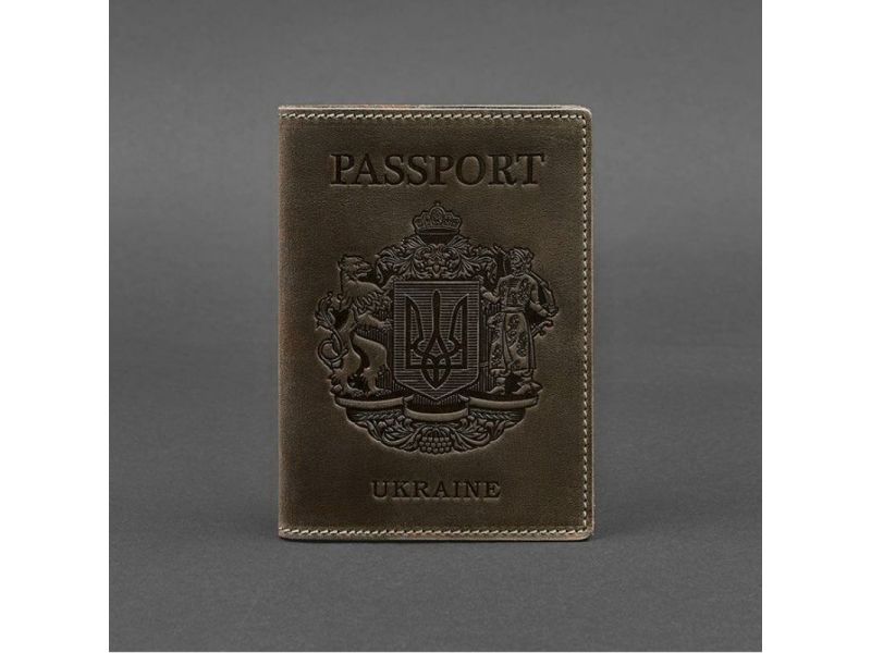 Кожаная обложка для паспорта с украинским гербом темно-коричневая, фото 5