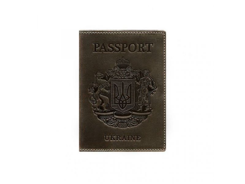 Кожаная обложка для паспорта с украинским гербом темно-коричневая, фото 6