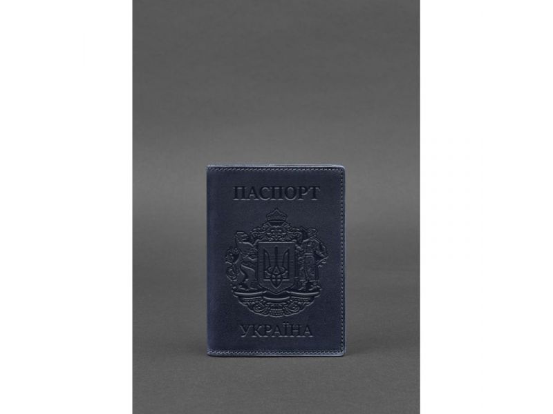 Кожаная обложка для паспорта с украинским гербом синяя, фото 5