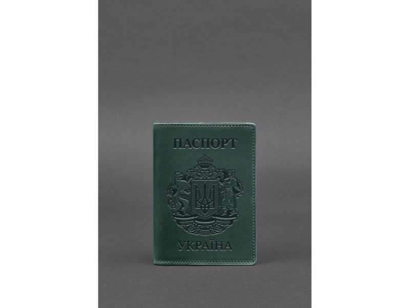 Кожаная обложка для паспорта с украинским гербом зеленая, фото 5