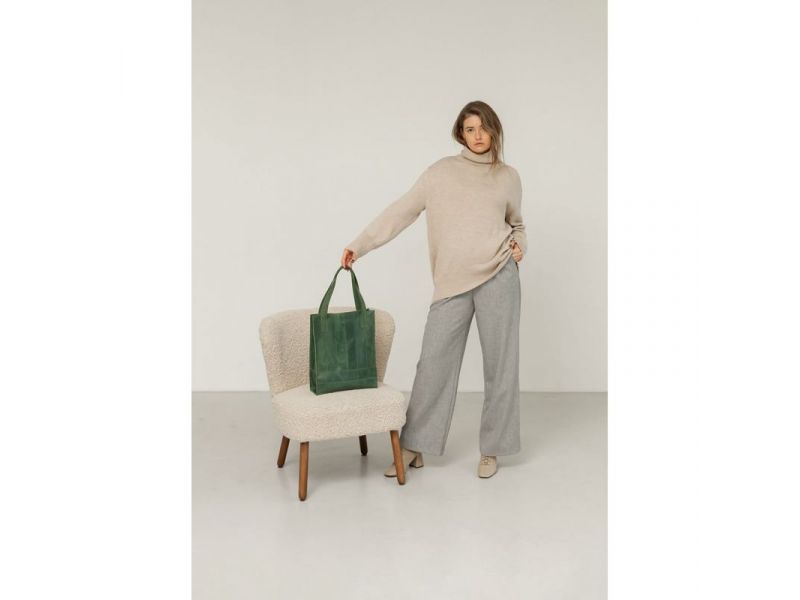 Кожаная женская сумка шоппер Бэтси зеленая, фото 6