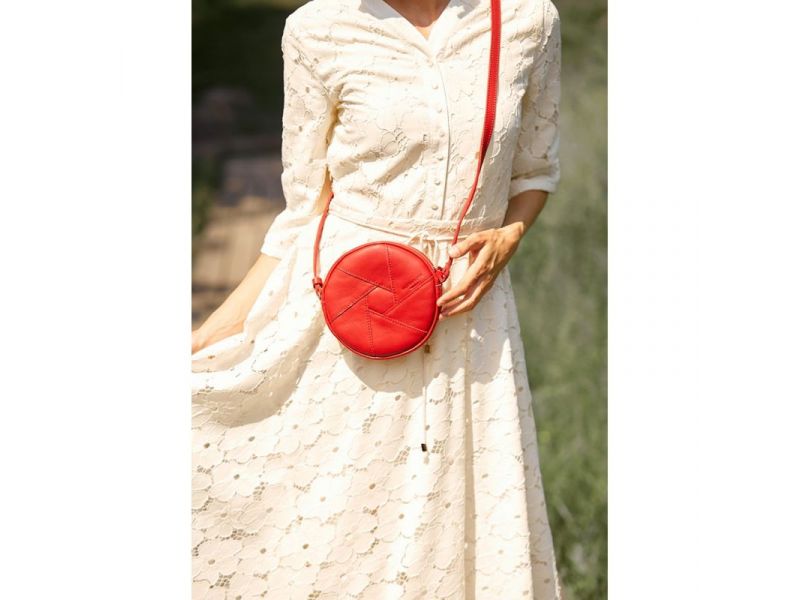 Кожаная круглая женская сумка Бон-Бон красная, фото 2