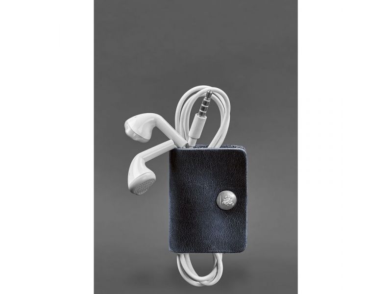 Кожаный холдер для наушников и проводов 2.0 Синий, фото 2