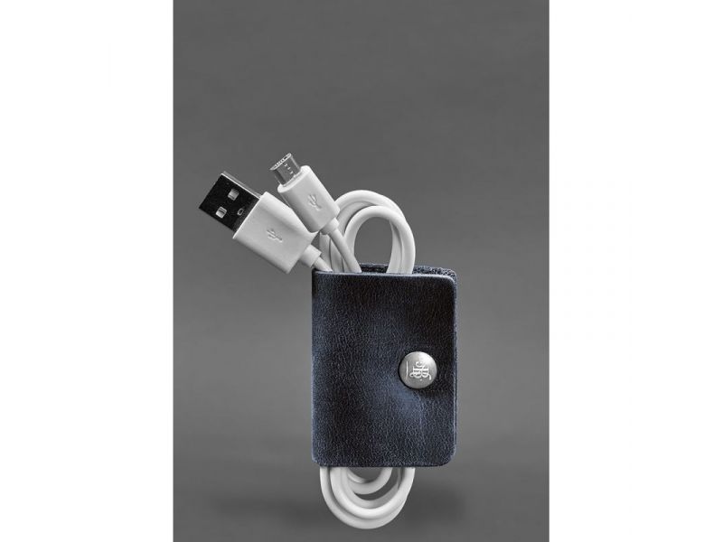 Кожаный холдер для наушников и проводов 2.0 Синий, фото 3