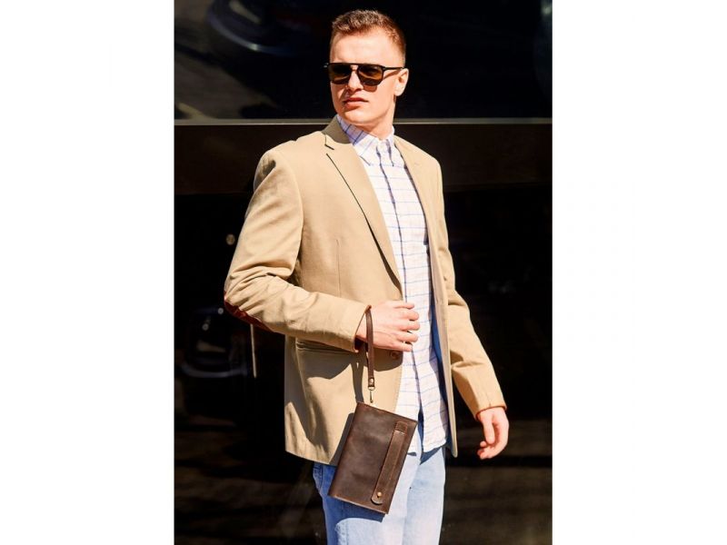 Кожаный мужской клатч-барсетка 3.0 темно-коричневый Crazy Horse, фото 1