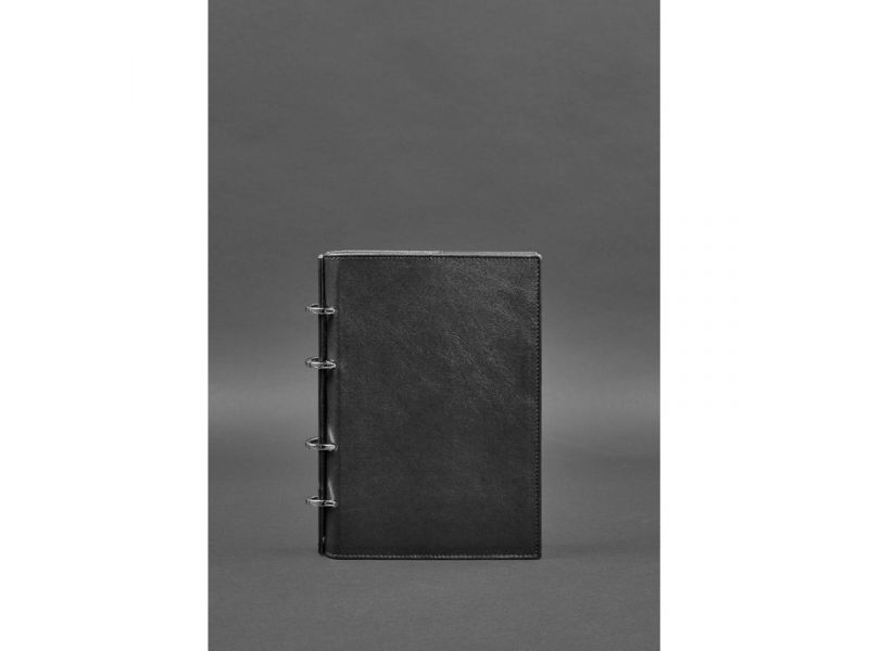 Кожаный блокнот на кольцах (софт-бук) 9.0 с твердой черной обложкой, фото 1