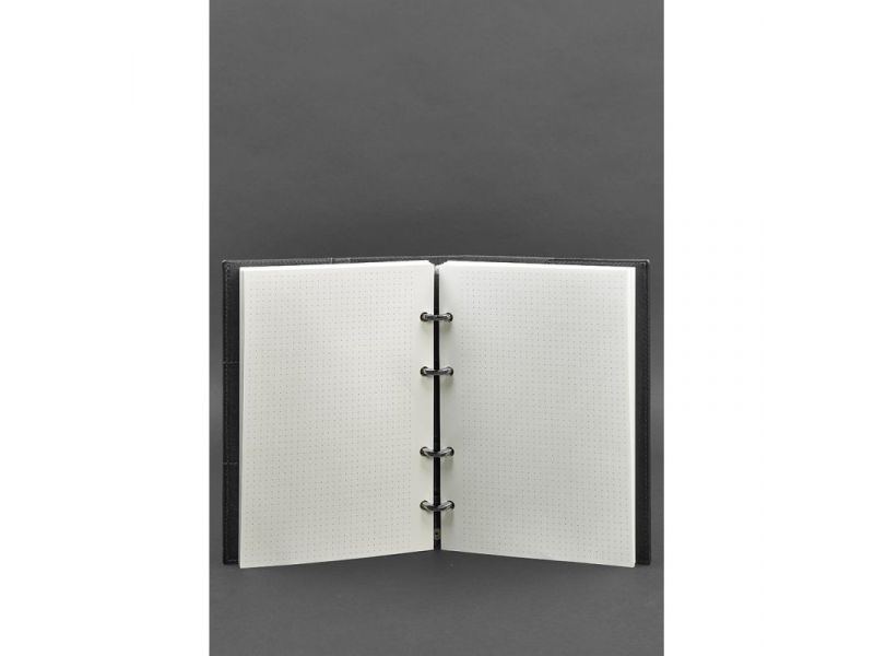 Кожаный блокнот на кольцах (софт-бук) 9.0 с твердой черной обложкой, фото 3