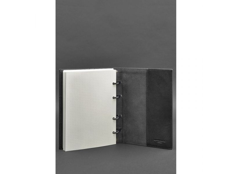 Кожаный блокнот на кольцах (софт-бук) 9.0 с твердой черной обложкой, фото 4