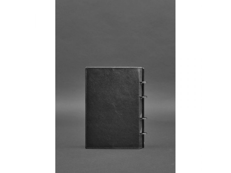 Кожаный блокнот на кольцах (софт-бук) 9.0 с твердой черной обложкой, фото 5