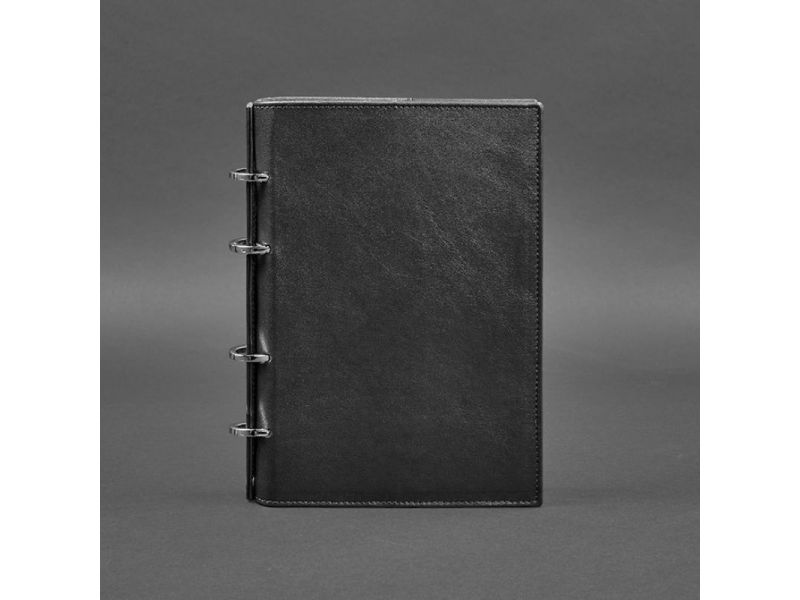 Кожаный блокнот на кольцах (софт-бук) 9.0 с твердой черной обложкой, фото 6