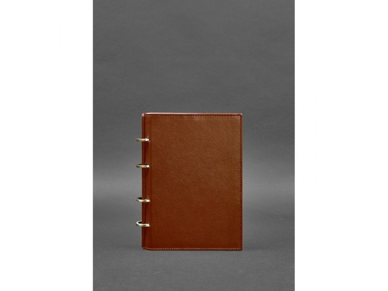 Кожаный блокнот на кольцах (софт-бук) 9.0 с твердой коричневой обложкой, фото 1