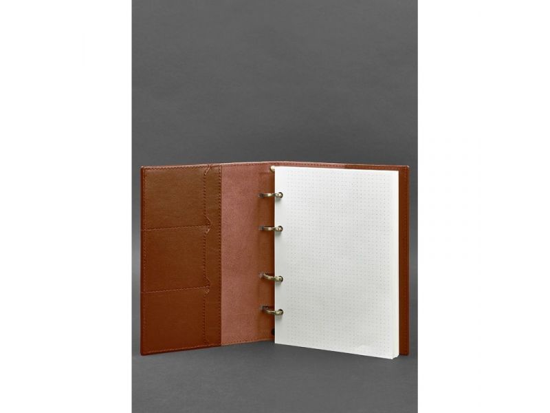 Кожаный блокнот на кольцах (софт-бук) 9.0 с твердой коричневой обложкой, фото 2