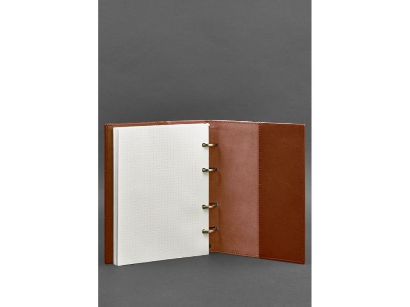 Кожаный блокнот на кольцах (софт-бук) 9.0 с твердой коричневой обложкой, фото 4