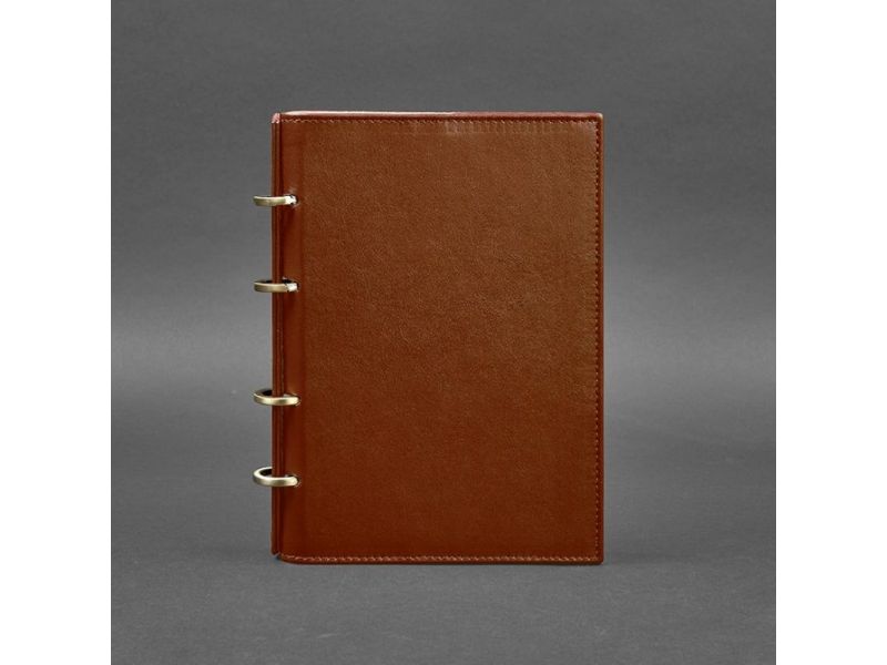 Кожаный блокнот на кольцах (софт-бук) 9.0 с твердой коричневой обложкой, фото 6