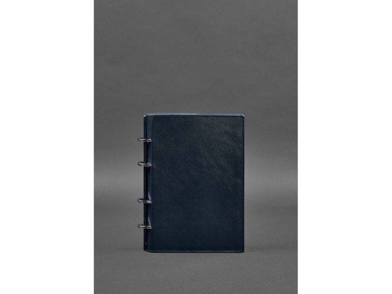 Кожаный блокнот на кольцах (софт-бук) 9.0 с твердой синей обложкой, фото 1