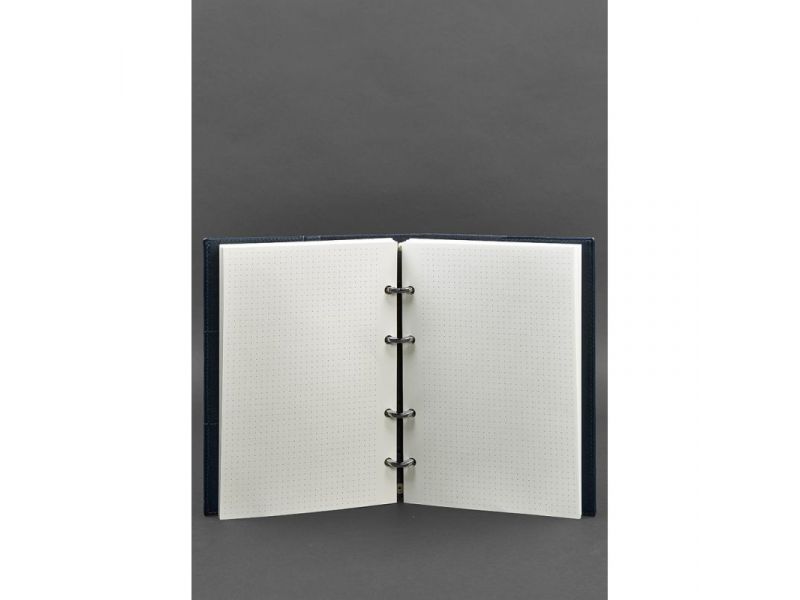 Кожаный блокнот на кольцах (софт-бук) 9.0 с твердой синей обложкой, фото 3