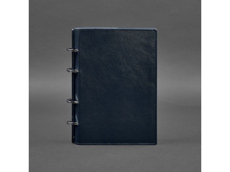 Кожаный блокнот на кольцах (софт-бук) 9.0 с твердой синей обложкой, фото 6