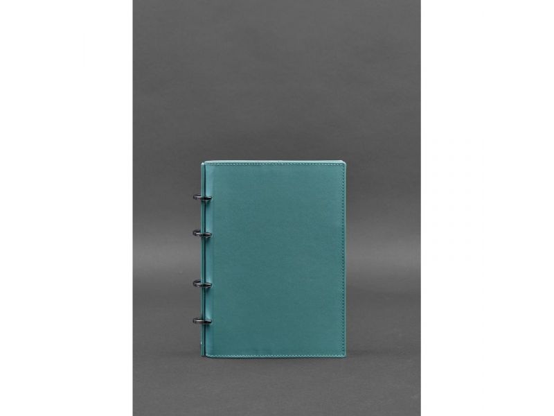 Кожаный блокнот на кольцах (софт-бук) 9.0 с твердой бирюзовой обложкой, фото 1