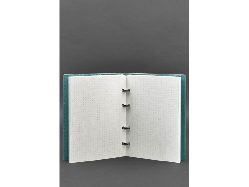 Кожаный блокнот на кольцах (софт-бук) 9.0 с твердой бирюзовой обложкой, фото 3