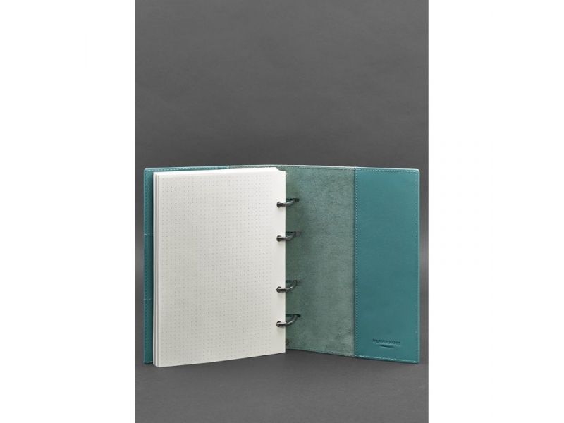 Кожаный блокнот на кольцах (софт-бук) 9.0 с твердой бирюзовой обложкой, фото 4